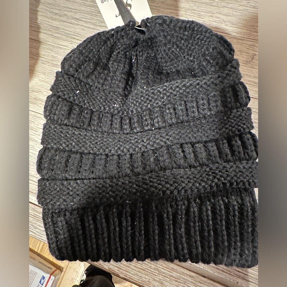 Faux Fur Lined Ponytail Beanie Winter Hat